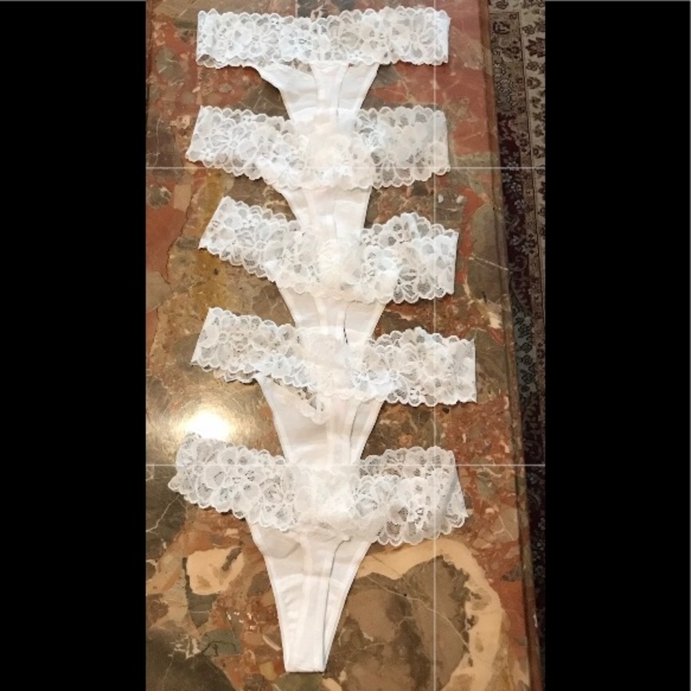 NEW 5 VS White Lace Cotton Crotch Thong Panties S